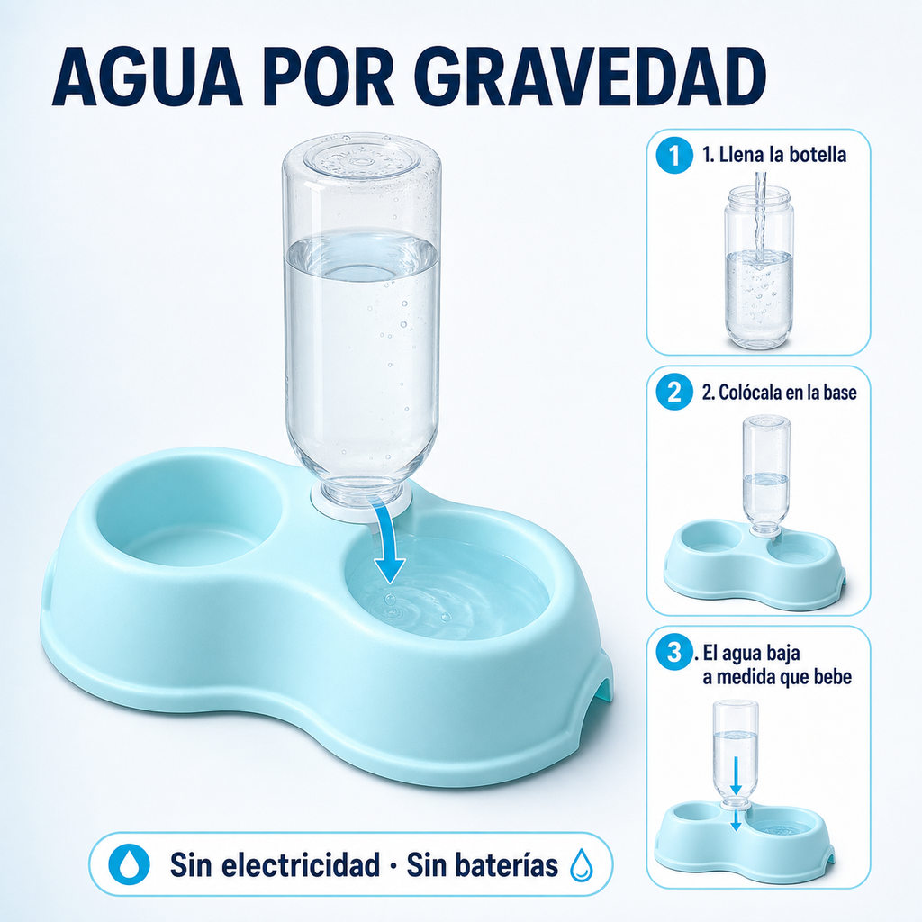 Comedero 2 en 1 con dispensador de agua por gravedad